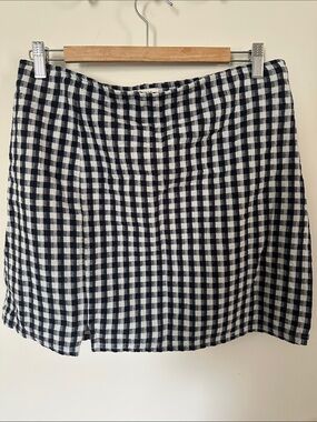 American Eagle Outfitters  Navy & White Gingham Mini Skirt with Front Slit